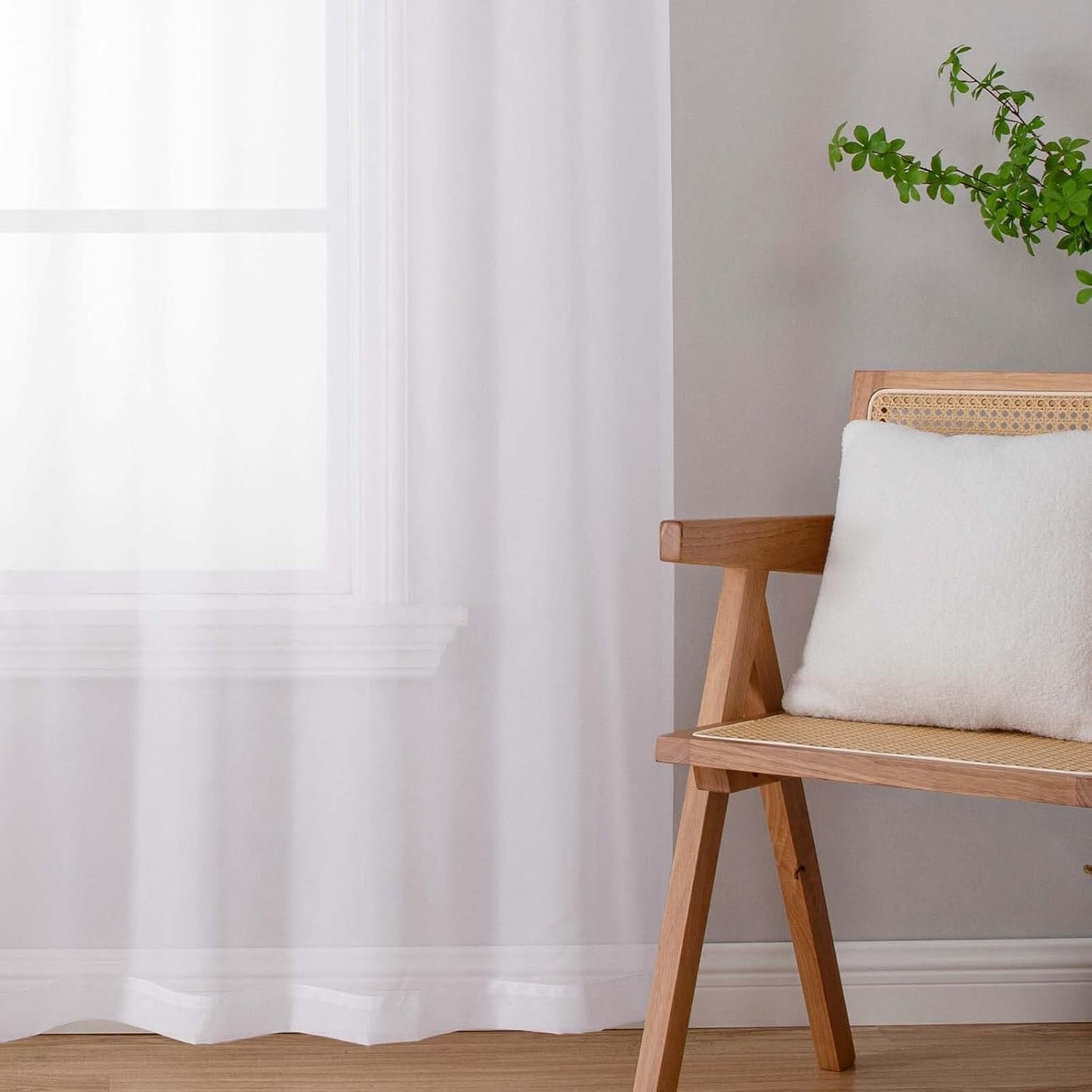 White Sheer Curtains 84 Inches Long 2 Panels Set for Bedroom Living Ro