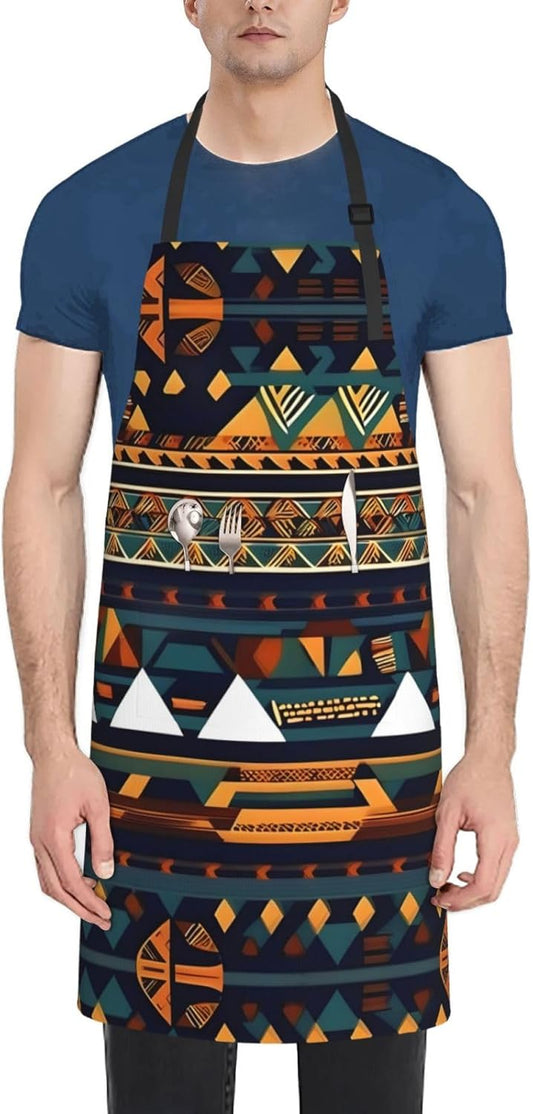 African Ethnic Pattern print Waterproof apron with pocket adjustable cooking apron for adult kitchen bibs to bake