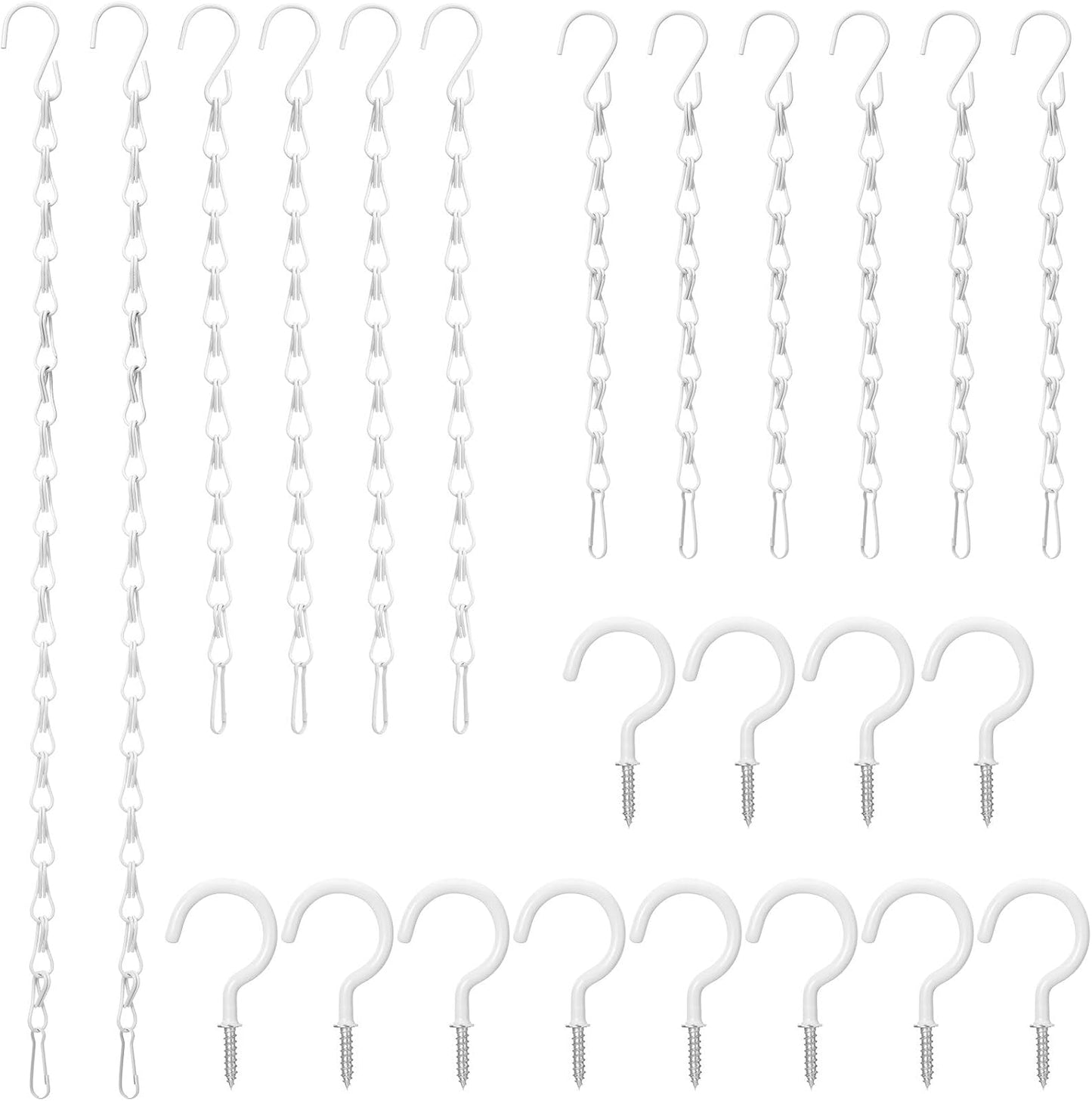 Hotop 12 Set Ceiling Hooks with Hanging Chains for Bird Feeders, Planters, Lanterns, Billboards, Birdbaths, Grow Lights, Chalkboards, Wind Chime and Other Ornaments, Chain Hook DIY (White)