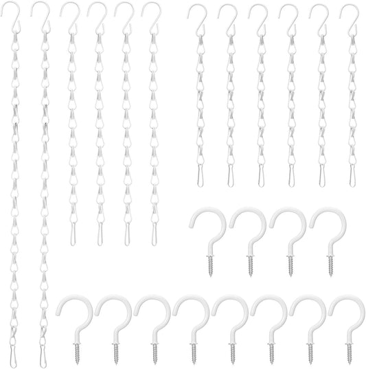 Hotop 12 Set Ceiling Hooks with Hanging Chains for Bird Feeders, Planters, Lanterns, Billboards, Birdbaths, Grow Lights, Chalkboards, Wind Chime and Other Ornaments, Chain Hook DIY (White)
