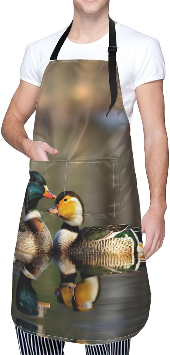 Mallard Ducks print Waterproof apron with pocket adjustable cooking apron for adult kitchen bibs to bake