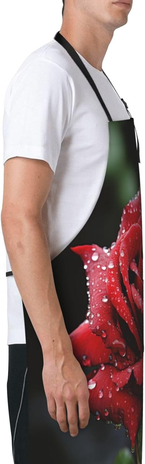 Red Rose print Waterproof apron with pocket adjustable cooking apron for adult kitchen bibs to bake