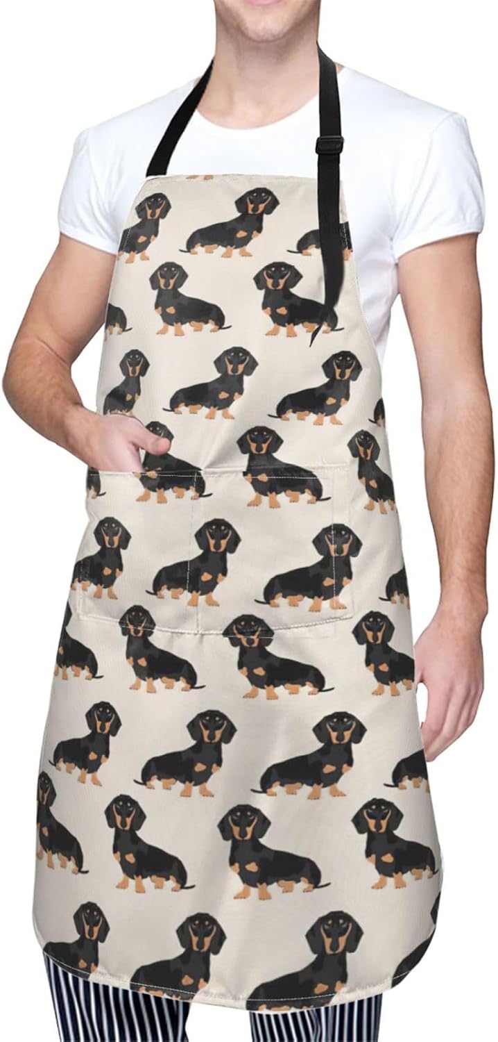 Dachshund Dog print Waterproof apron with pocket adjustable cooking apron for adult kitchen bibs to bake