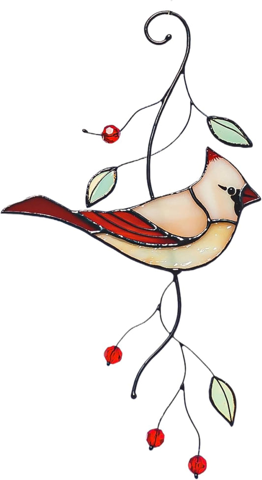 Stained Glass Female Cardinal Suncatcher Window Hanging - Bird Lover Gift - Stained Glass Art - Nature Lover Gift - Gift for Mom - Unique Decor - Home Decor - Window Decor