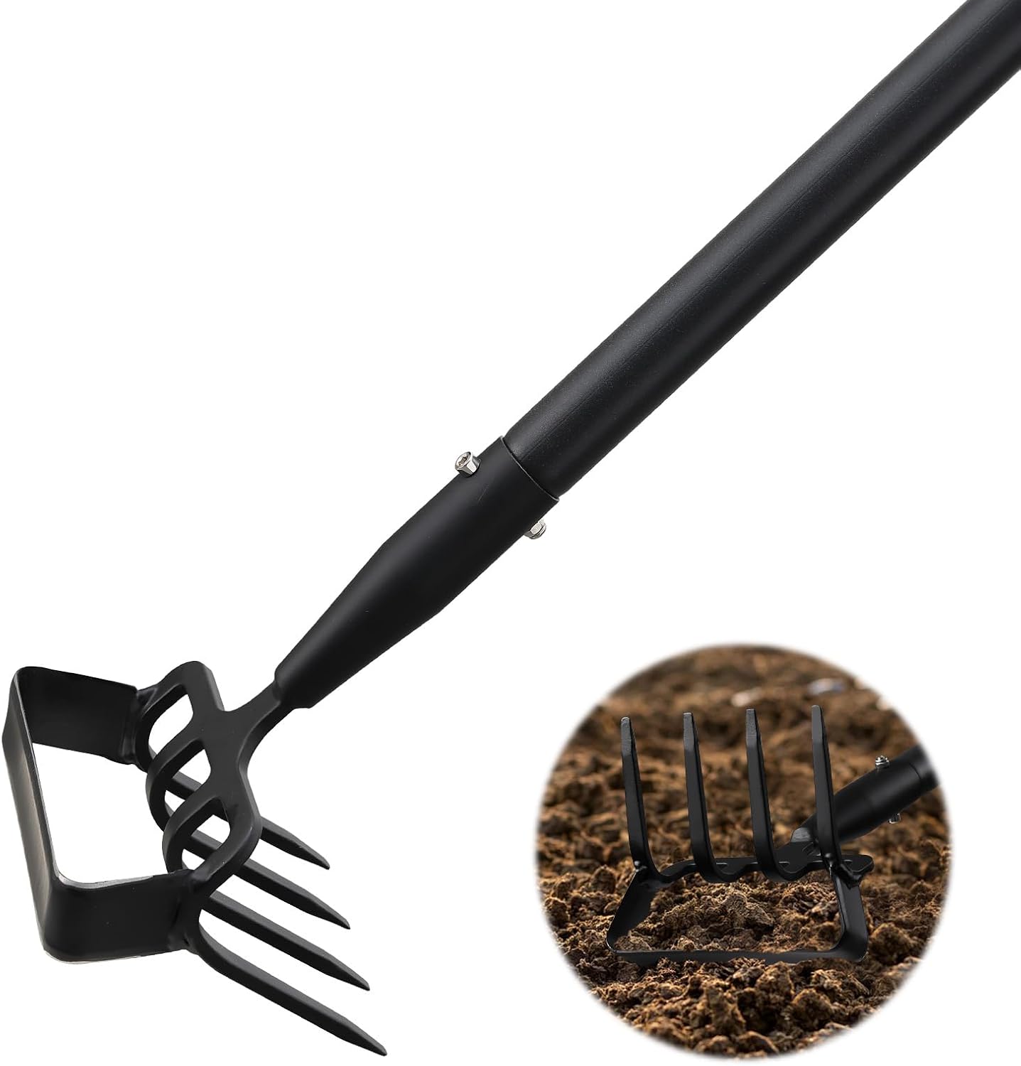 2-in-1 Garden Hoe Tool, Adjustable Length from 37 to 60inch, Ergonomic