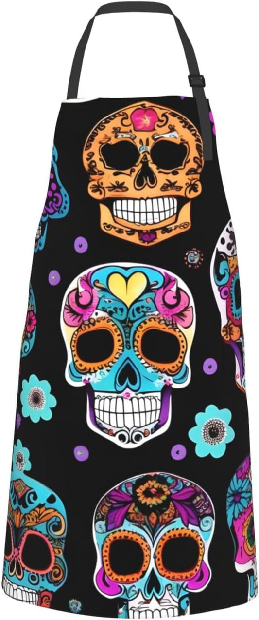 Sugar Skull print Waterproof apron with pocket adjustable cooking apron for adult kitchen bibs to bake