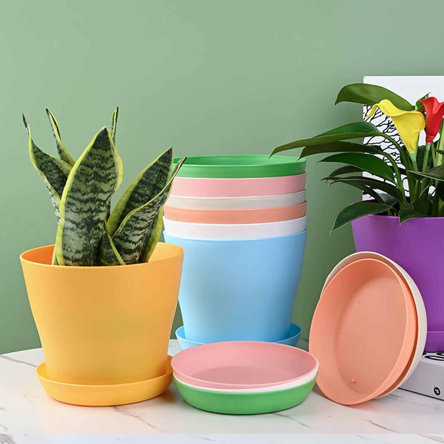 Tergy 50 Pack 4 Inch Plant Pots Bulk Small Plastic Planters Pots with 