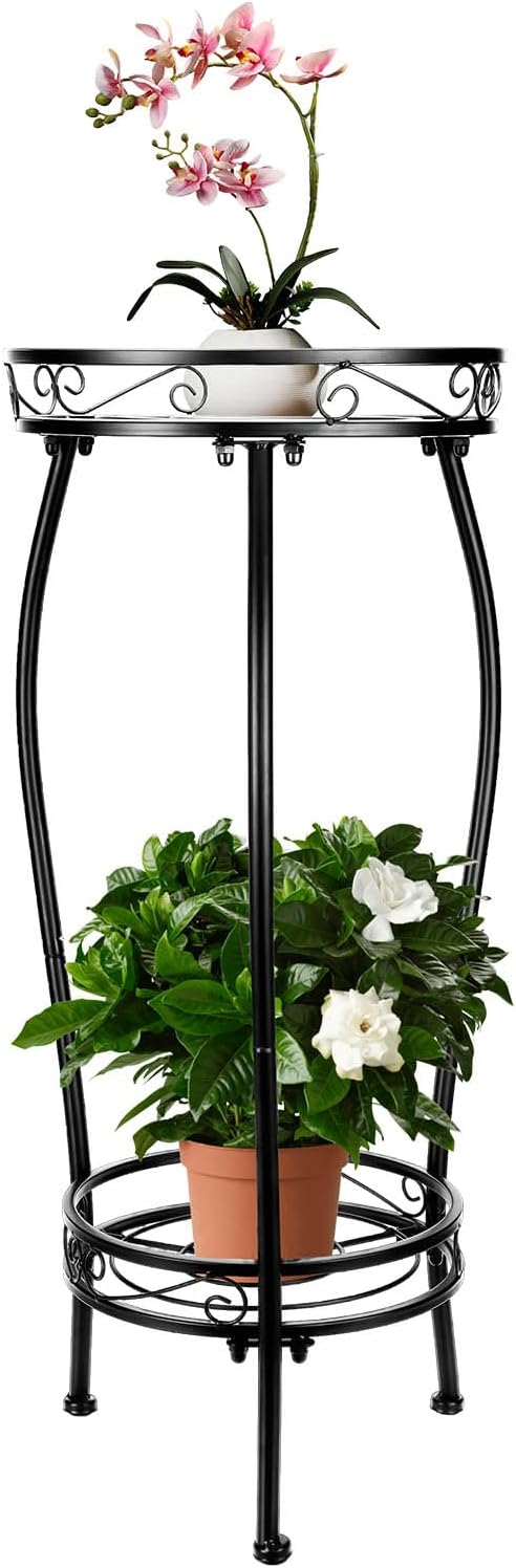 Plant Stand Indoor Outdoor 2 Tier 26.8" Tall Metal Potted Holder Flowe