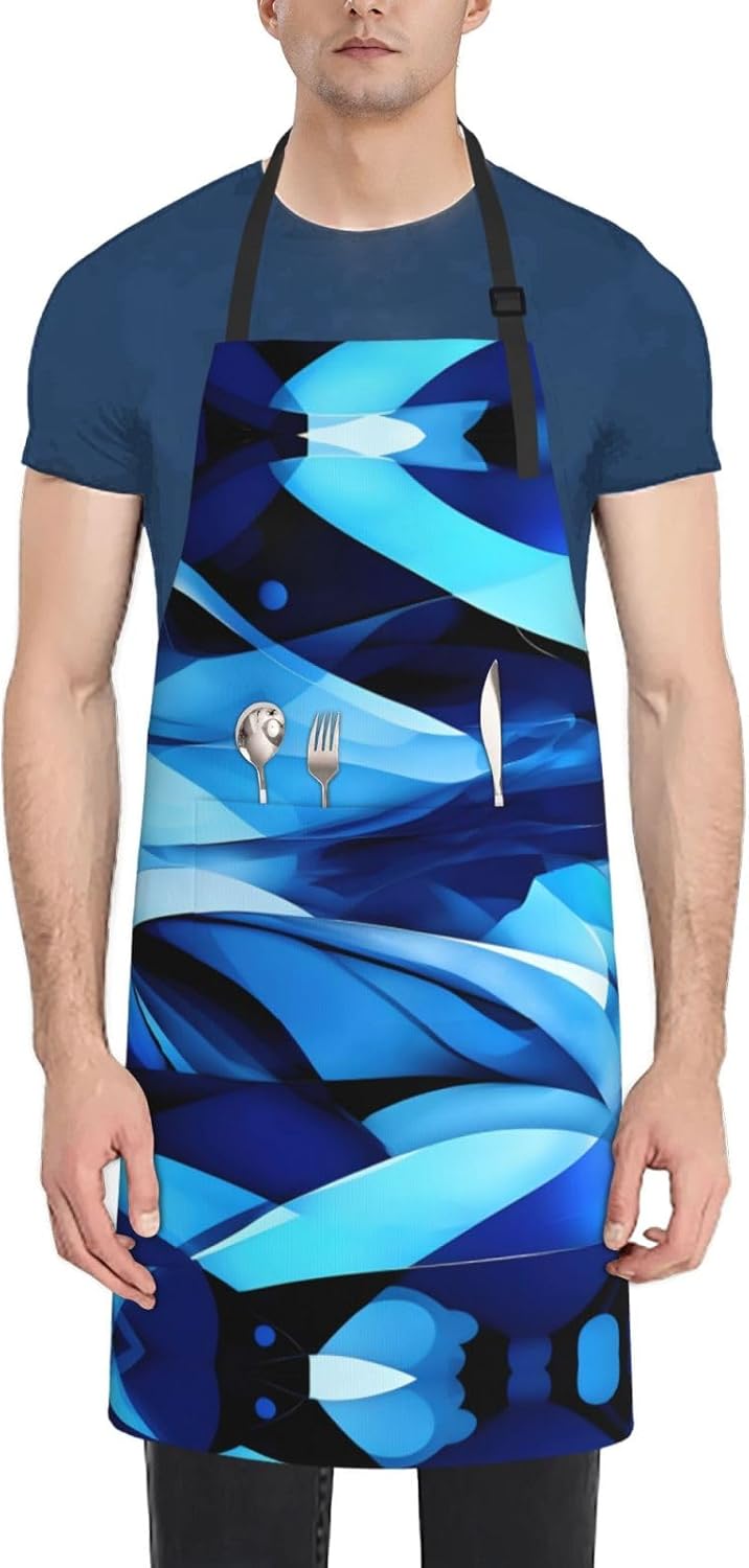 Abstract Blue Print Laundry apron 28x33 In Waterproof Kitchen Apron with Pockets for Cooking Baking