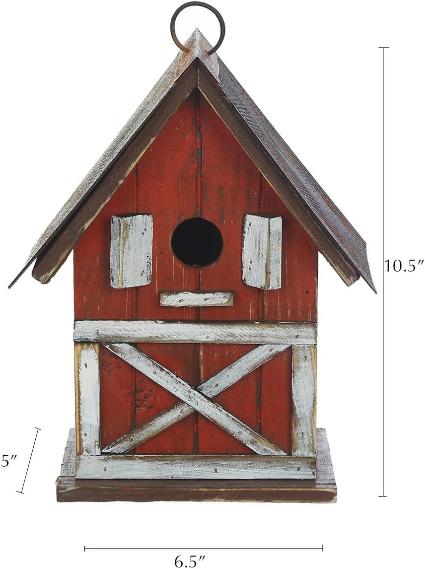 Topadorn Birdhouse, 10.5" H Hanging Wooden Garden Bird House for Outside, Unique for Bird Lovers, Outdoor Holiday Garden Decor for Blue Bird, Cardinals, Sparrow, Chickadee