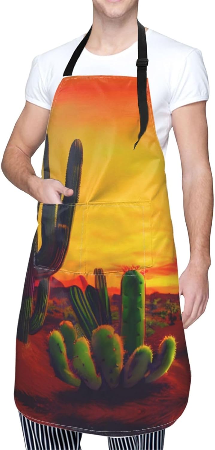 Cactus in Desert Print Laundry apron 28x33 In Waterproof Kitchen Apron