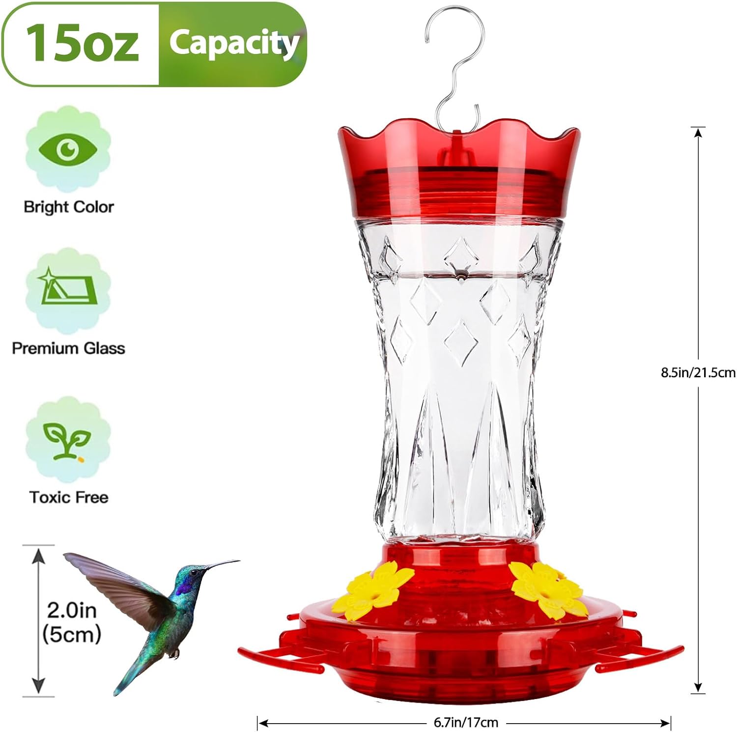 Hummingbird Feeders for Outdoors Hanging, BOLITE Glass Hummingbird Fee