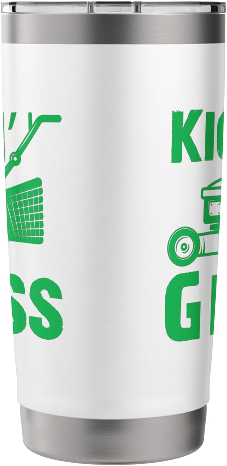 Kicking Grass Lawn Care Mowing Landscaping Gardener Funny Stainless Steel Insulated Tumbler