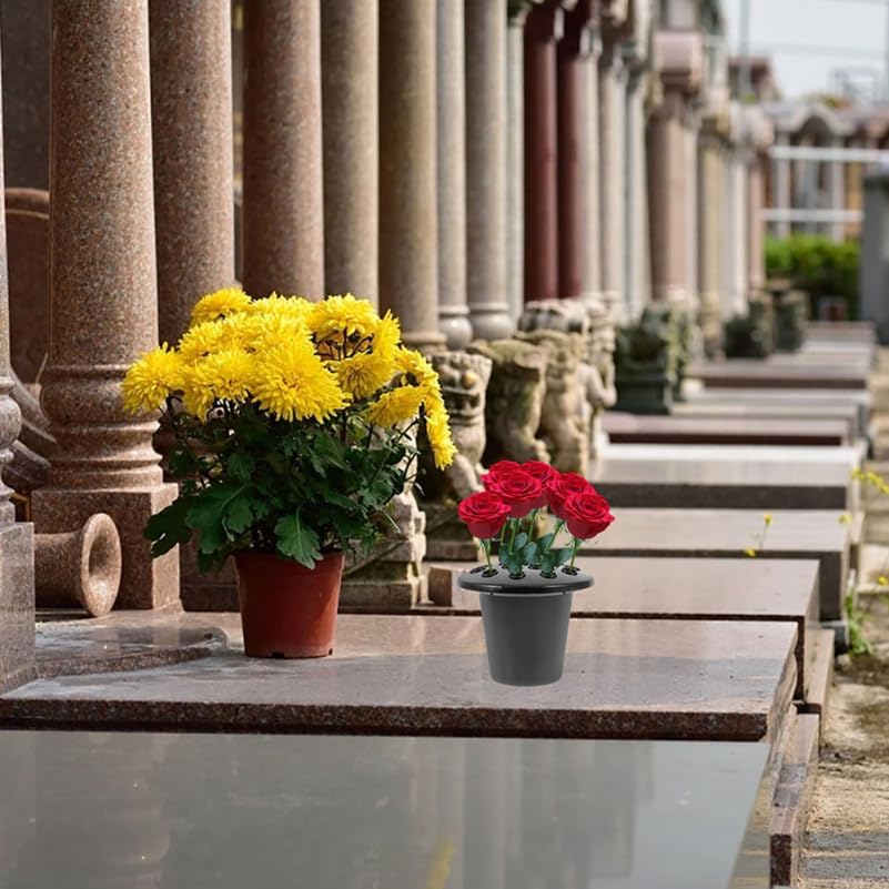 Yardwe Cemetery Flower Holders with Lotus Base 16-Hole Plastic Grave V