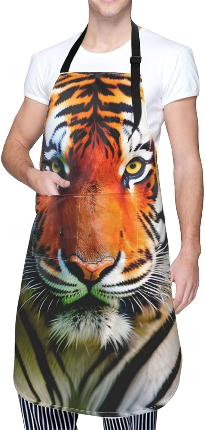 Tiger Stripes Orange Pattern print Waterproof chef's apron with pocket apron for kitchen cooking baking barbecue and gardening