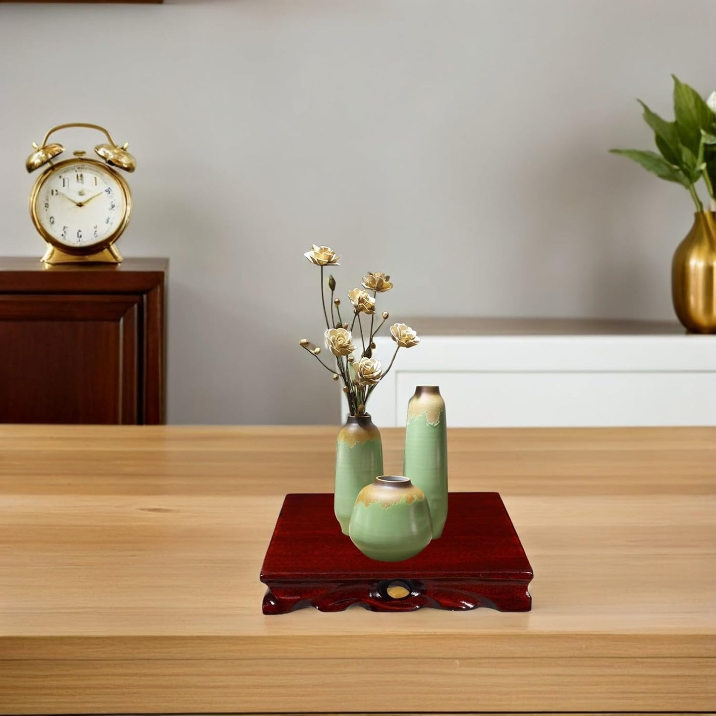 Milisten Square Solid Wood Carved Pedestal Base 16x2.7cm Small Planter Tray Bonsai Stand Wood Plant Pot Base Decorative Display Stand for Indoor Home Décor