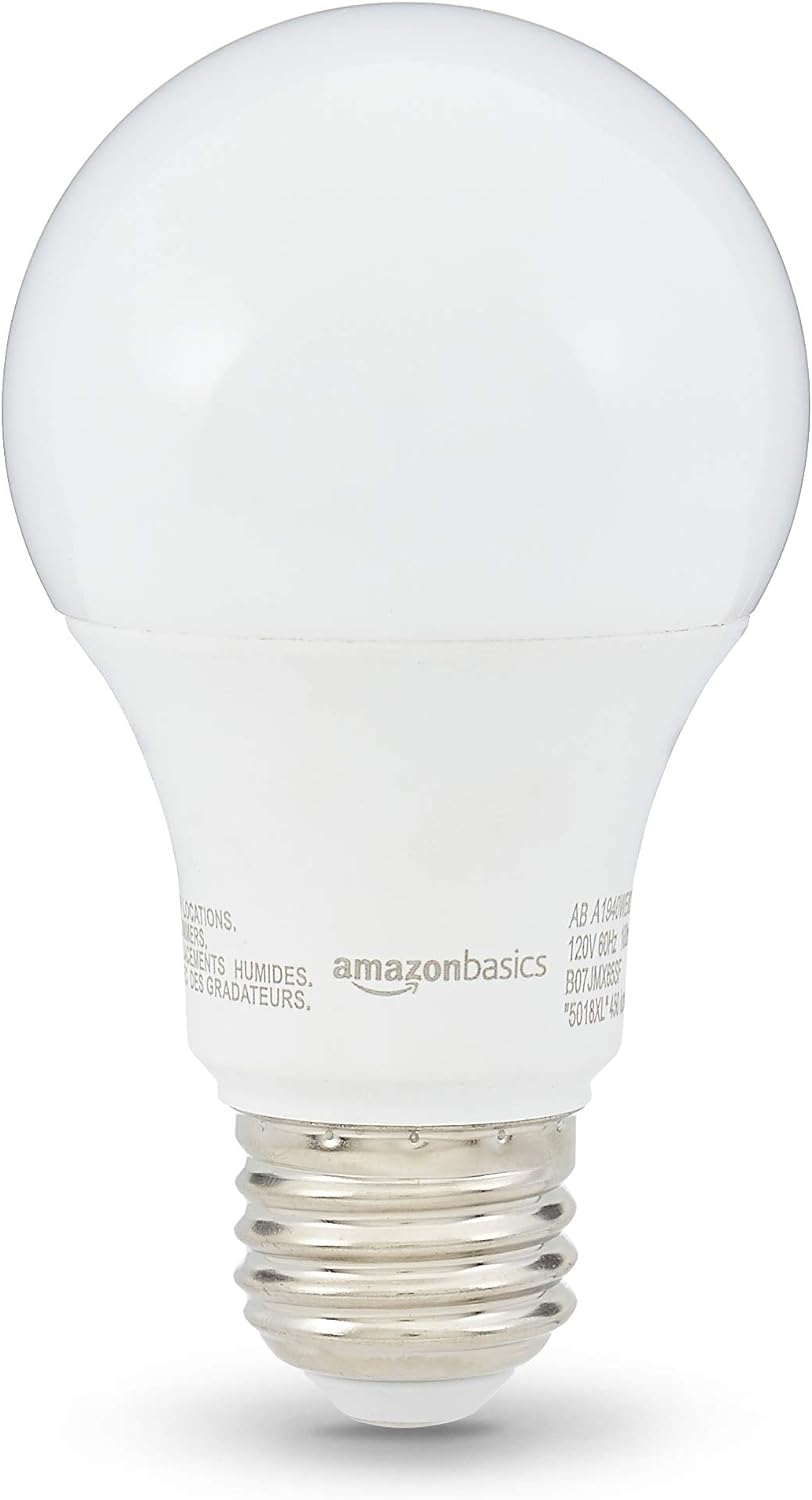 Amazon Basics Non-Dimmable LED Light Bulbs, Great Brightness, 40W Equivalent, 6W, E26 Standard Base, 2700K, 10,000 Hour Lifetime, Soft White A19, 6-Pack