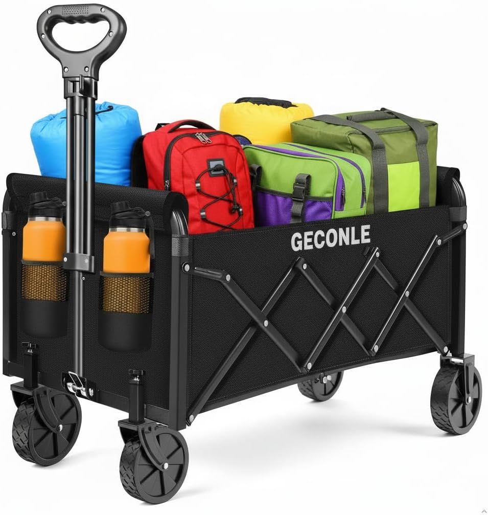 Collapsible Wagon Cart with Wheels 220lbs Foldable Lightweight Wagon Cart Portable Folding Utility Grocery Carts for Grocery Sports Garden Shopping Camping