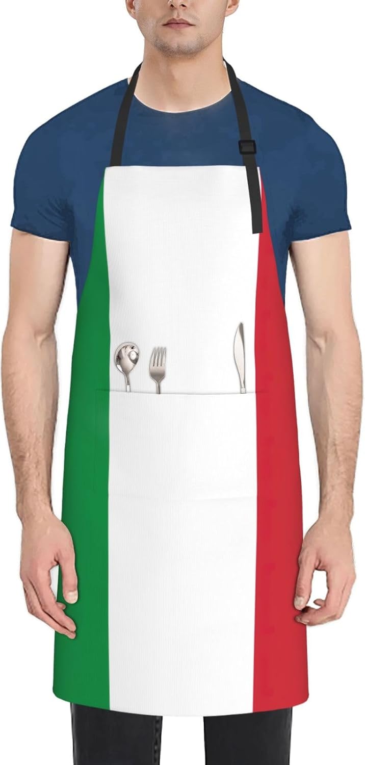 Italian flag Print Laundry apron 28x33 In Waterproof Kitchen Apron with Pockets for Cooking Baking