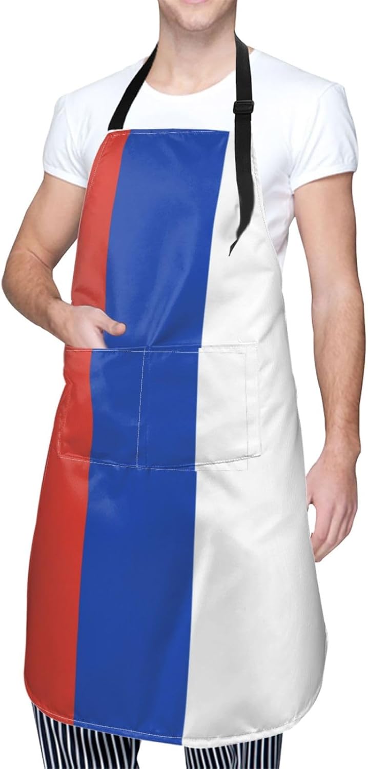 Russian flag print Waterproof chef's apron with pocket apron for kitchen cooking baking barbecue and gardening
