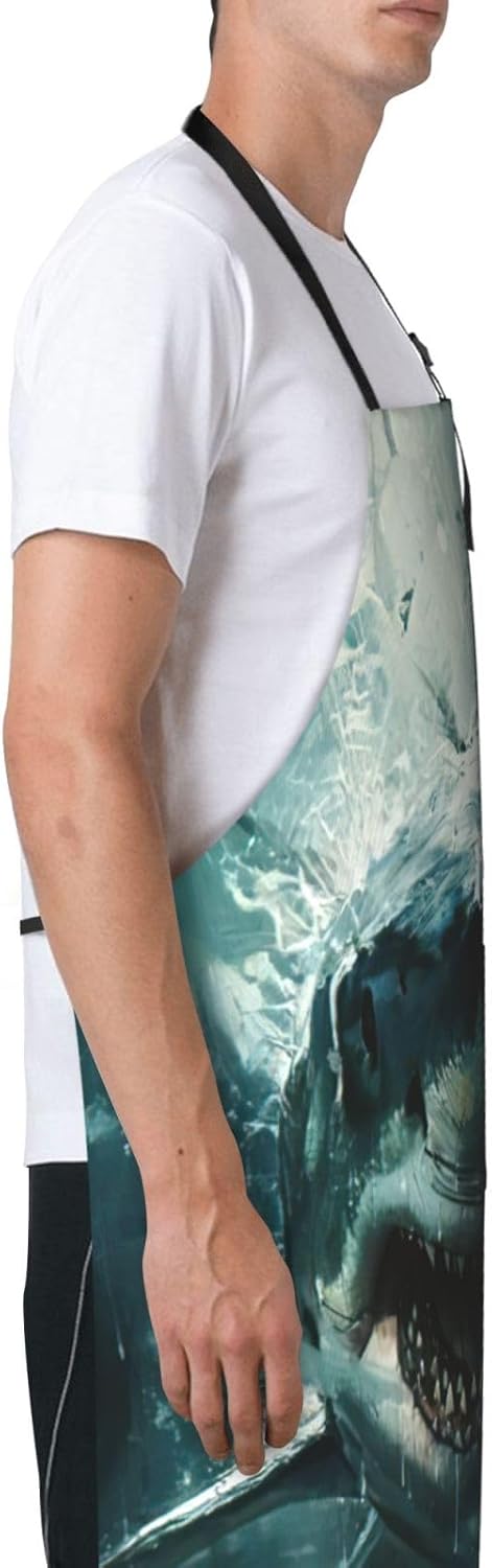 Shark cum print Waterproof chef's apron with pocket apron for kitchen cooking baking barbecue and gardening