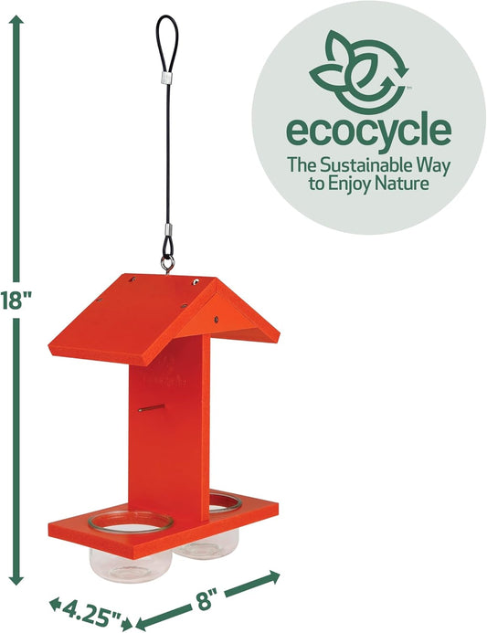 Citrus Sampler Recycled Plastic Orange & Jelly Oriole Bird Feeder for Wild Birds and Outdoor Décor, Dual-Sided Feeding & 2 Removable Glass Dishes & Fruit Spikes, 0.4 Quart Capacity, Orange