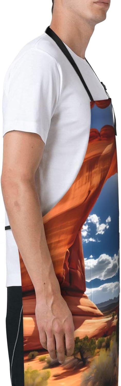 Arches National Park-standard Print Laundry apron 28x33 In Waterproof Kitchen Apron with Pockets for Cooking Baking