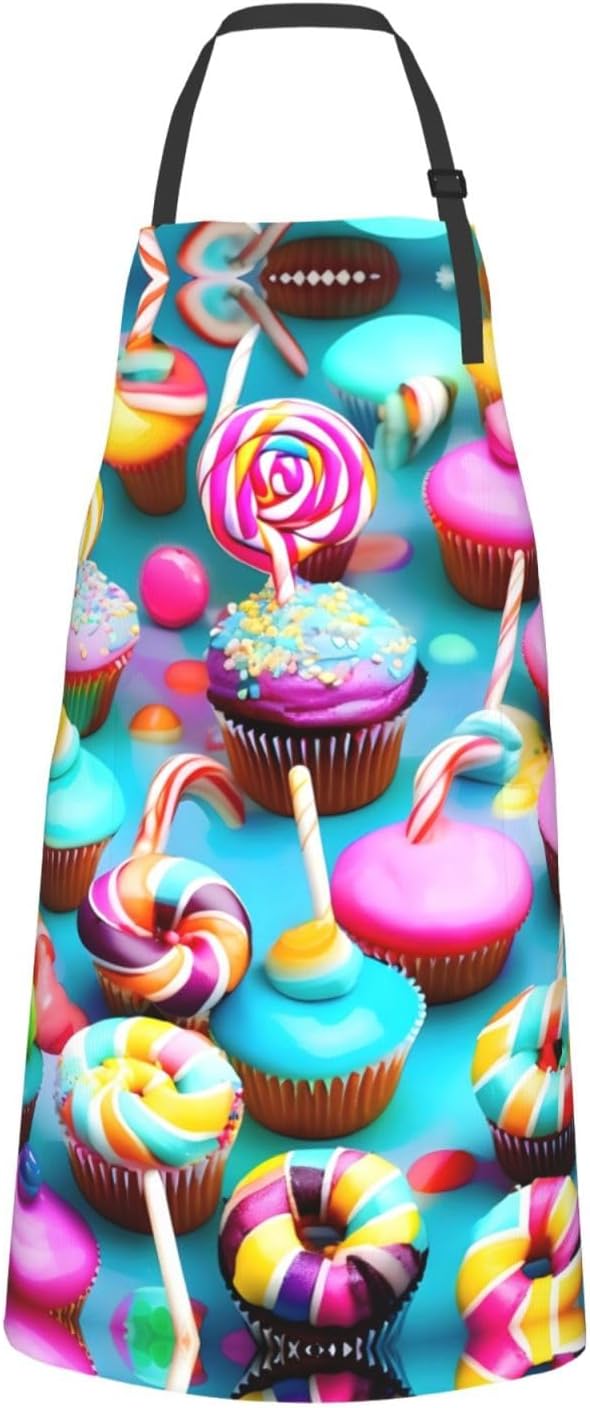 Colorful Sweet Lollipop Cupcake Donut Print Laundry apron 28x33 In Waterproof Kitchen Apron with Pockets for Cooking Baking
