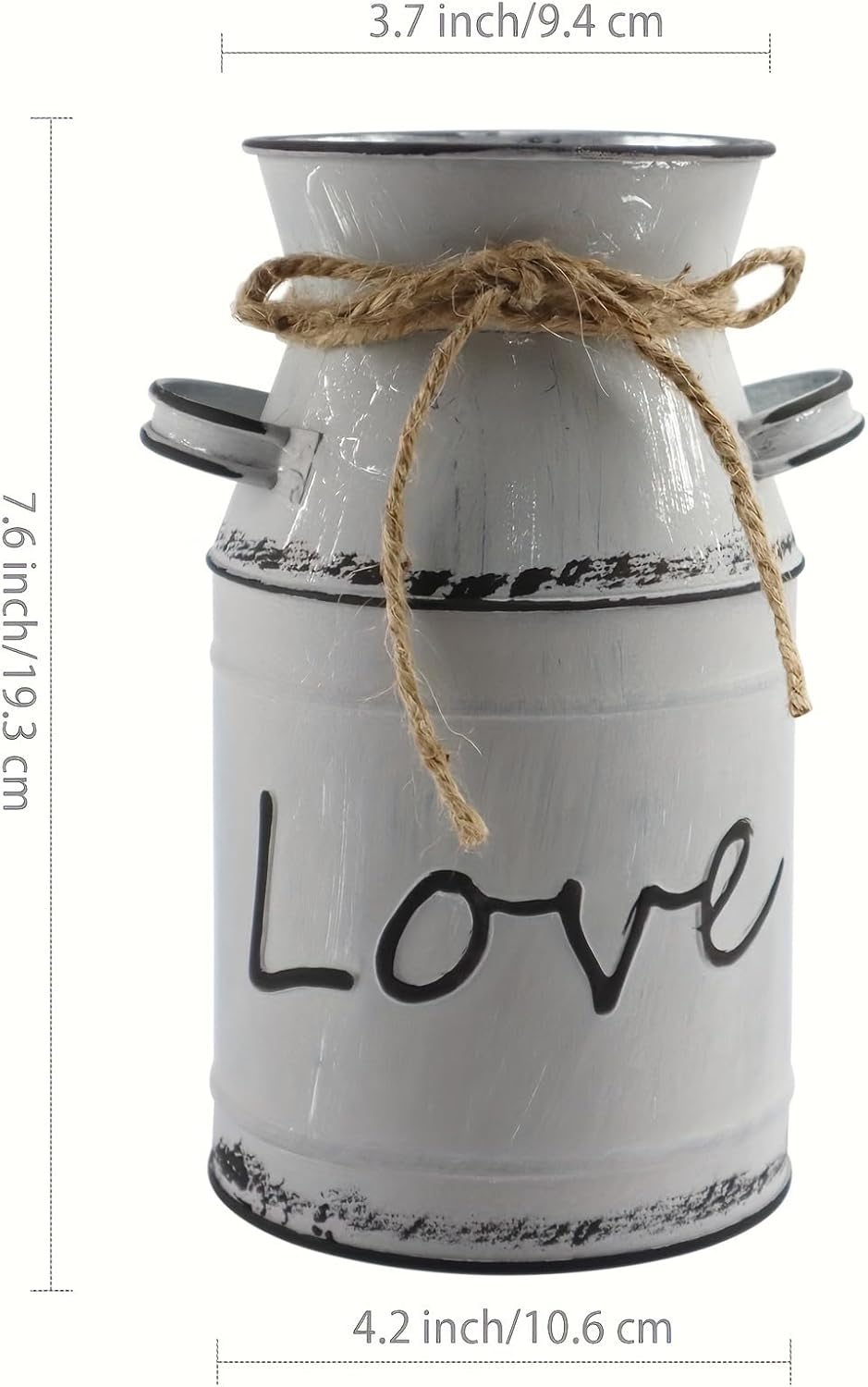 Love Pattern Vase Galvanized Antique Retro Milk Can Metal Planter Rustic Vintage Primitive Flower Holder Farmhouse Country Plant for Home Office Decor, 7.6” Gray