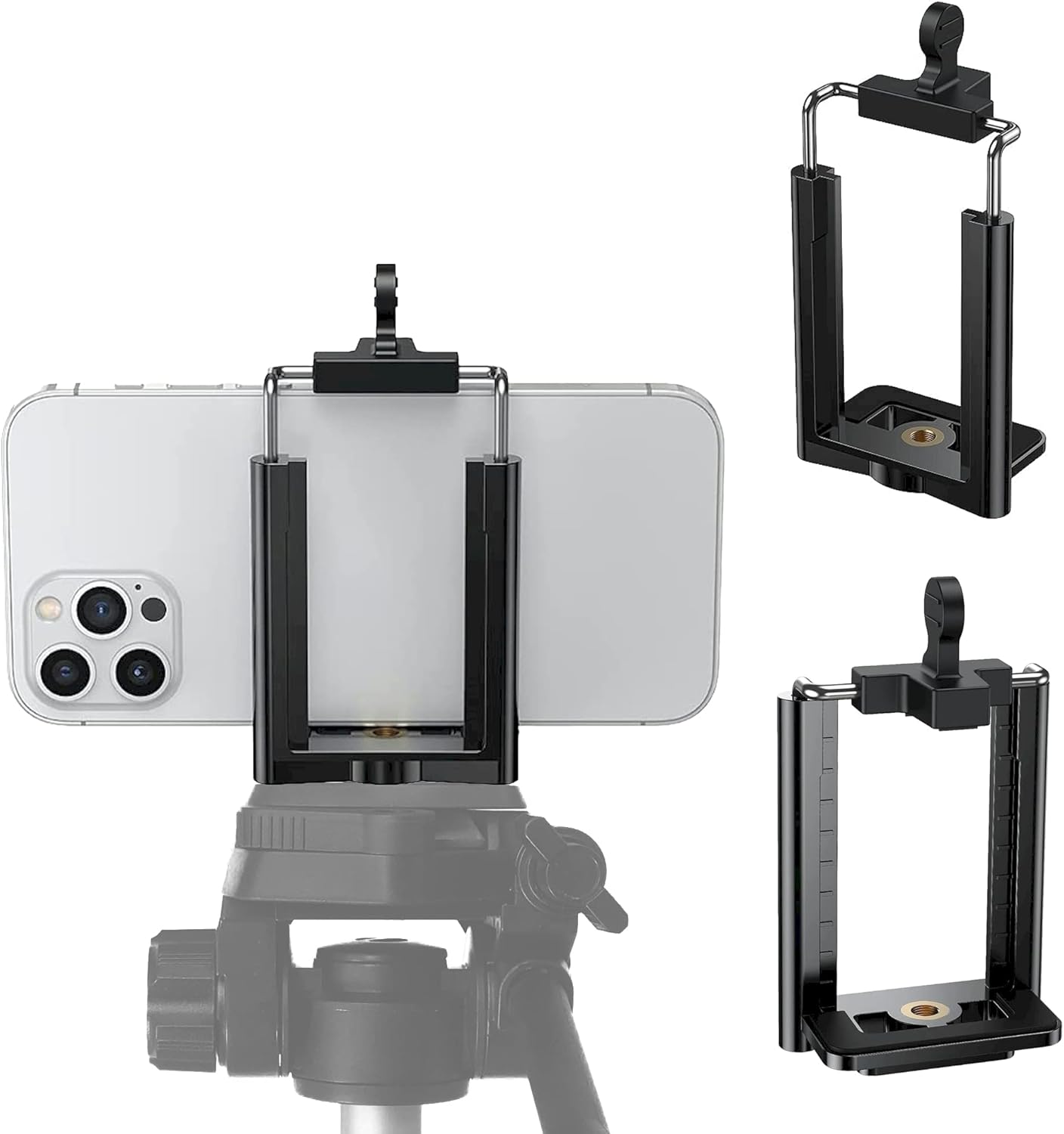 DaVoice Tripod Phone Mount 1/4" Screw Adapter, Compatible with iPhone Samsung and Cell Phones, Adjustable Smartphone Holder Attachment Clip for Tripod Camera Stand, Sturdy Universal Clamp (Black)