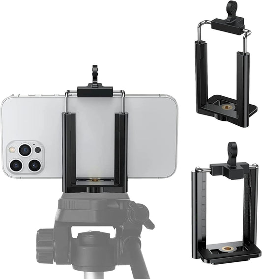 DaVoice Tripod Phone Mount 1/4" Screw Adapter, Compatible with iPhone Samsung and Cell Phones, Adjustable Smartphone Holder Attachment Clip for Tripod Camera Stand, Sturdy Universal Clamp (Black)