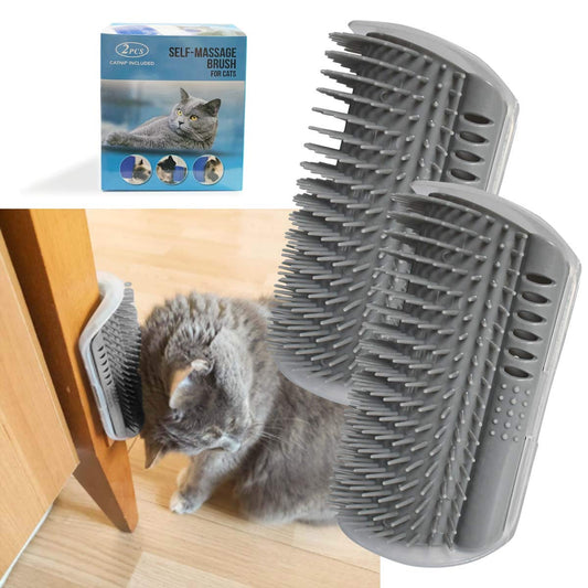 2 Pack Softer Self Groomer with Catnip Wall Corner Massage Comb Scratc