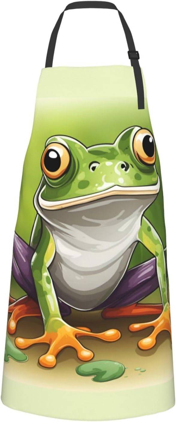 Cartoon frog print Waterproof chef's apron with pocket apron for kitchen cooking baking barbecue and gardening