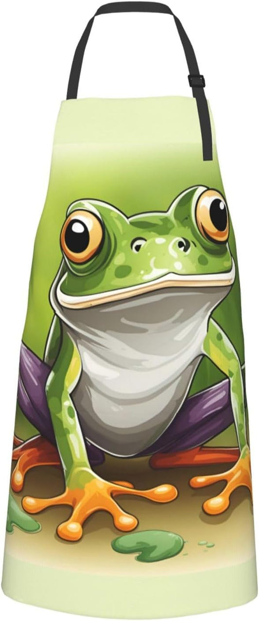 Cartoon frog print Waterproof chef's apron with pocket apron for kitchen cooking baking barbecue and gardening