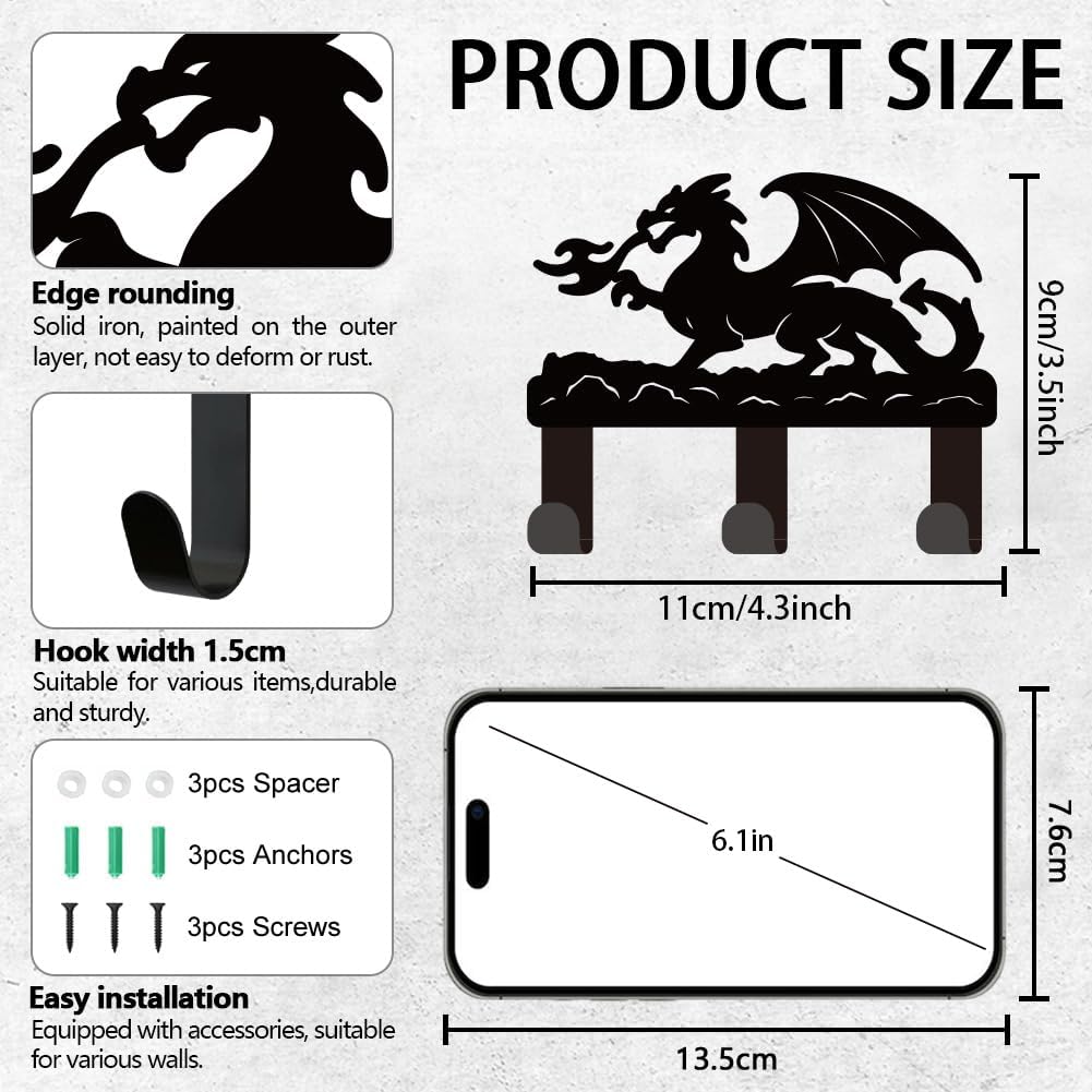 Dragon Key Holder for Wall Mini Black Iron Key Hooks Wall Mounted Key 