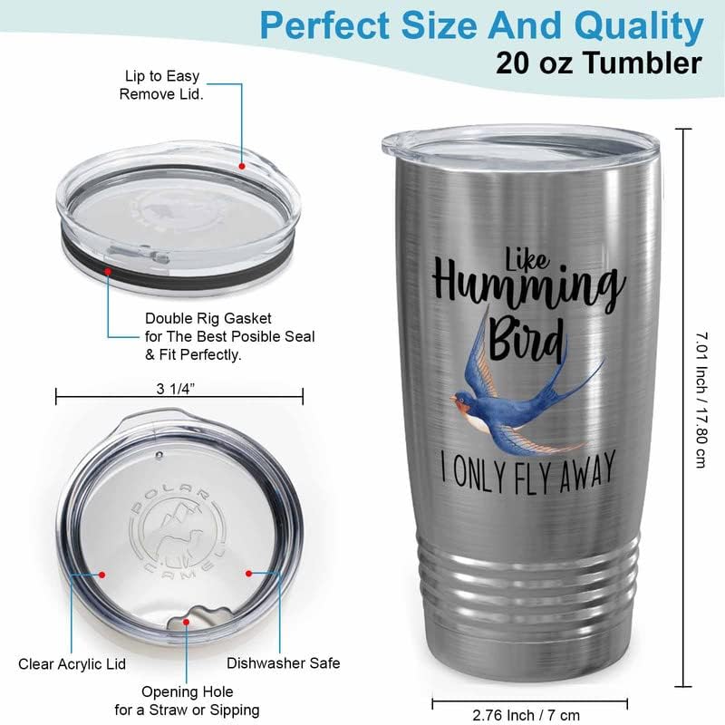Bird Lover Silver Edition Viking Tumbler 20oz - Humming Bird Fly Away - Hummingbird Nest Cage Parrot Dad Gardening Outdoor Birdwatcher Feeder