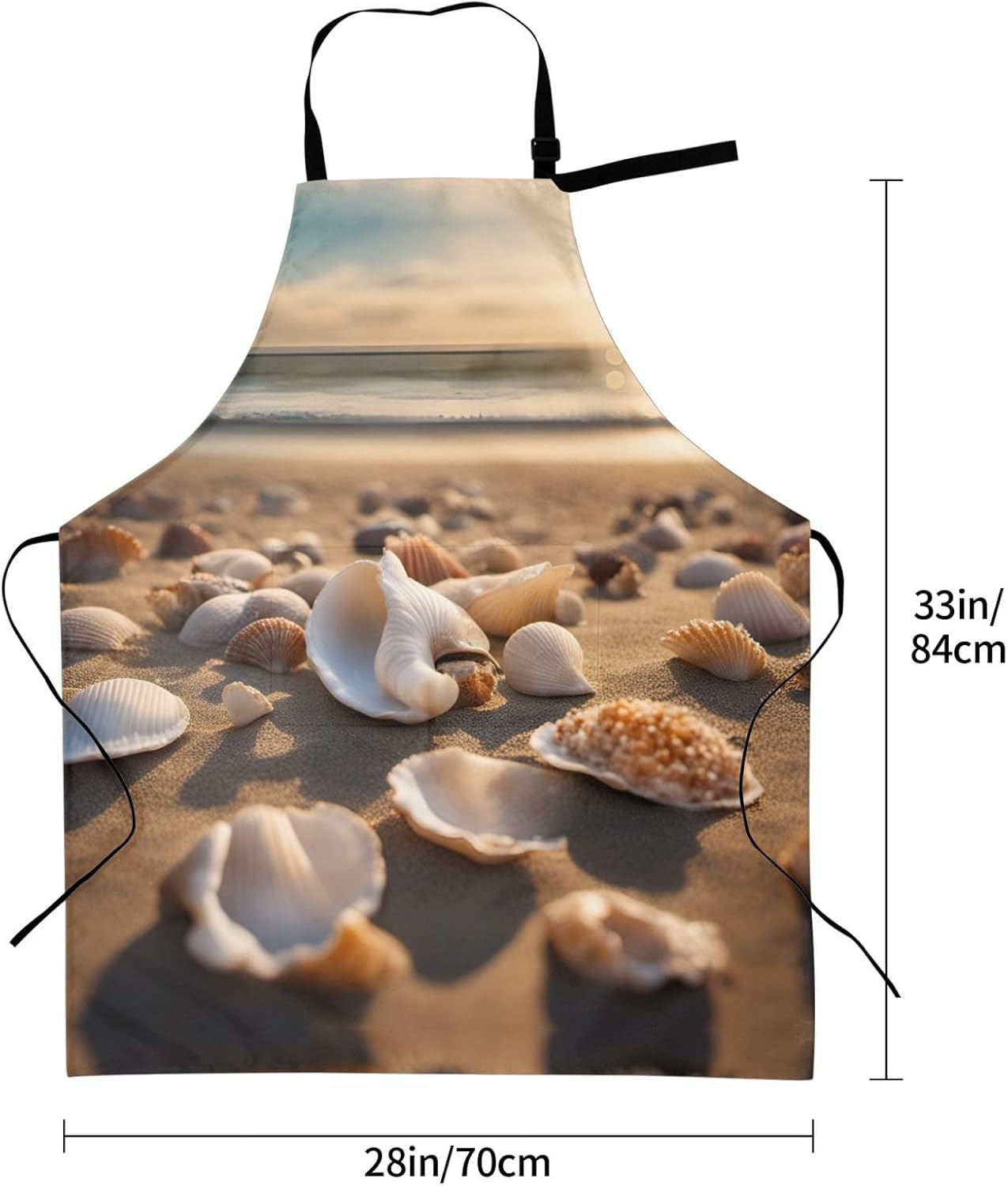 Seashell Landscape On The Beach print Waterproof chef's apron with pocket apron for kitchen cooking baking barbecue and gardening