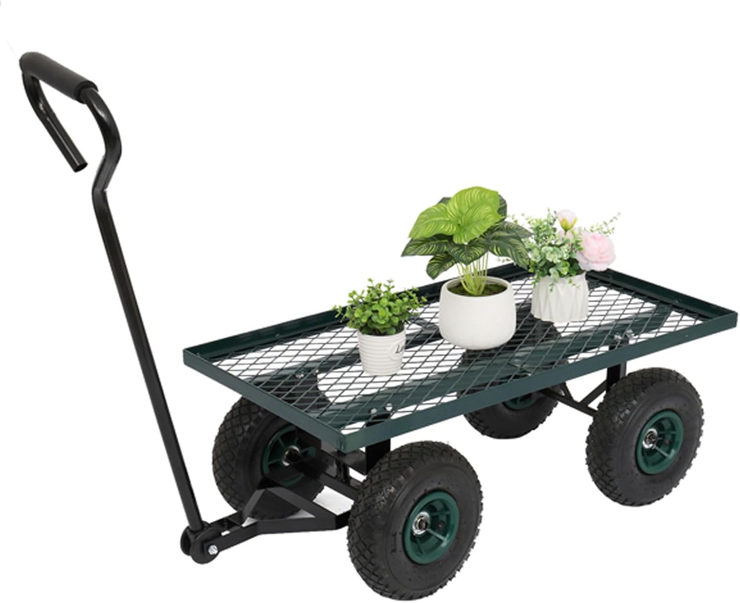 Portable Garden Iron Wood Four Wheel Square Garden Wagon,Outdoor Utili