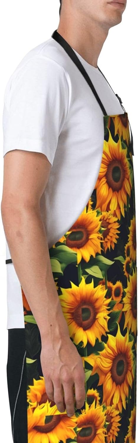 YANYU Beautiful sunflower Print 28x33 In Kitchen Apron Stylish Chef Apron with Pockets for Cooking Baking Painting
