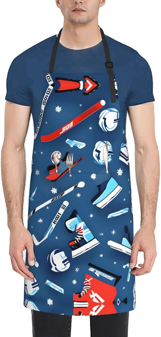 Ice Hockey print print Waterproof apron with pocket adjustable cooking apron for adult kitchen bibs to bake