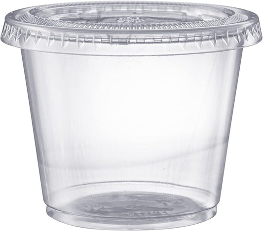 Pantry Value 5.5 oz Jello Shot Cups with Lids [100 Count] Clear Disposable Plastic Portion Containers for Snacks, Sides, Meal Prep & Sauces - Durable, Stackable, Leak-Resistant