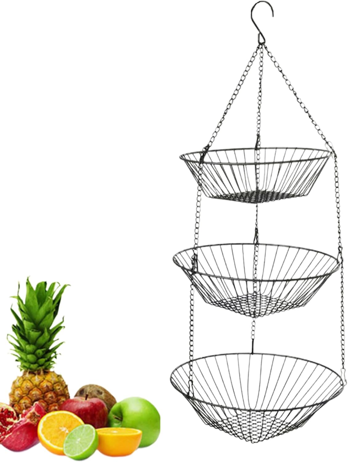 3-Tier Iron Storage Basket - Kitchen and Pantry Organizer for Fruits, 