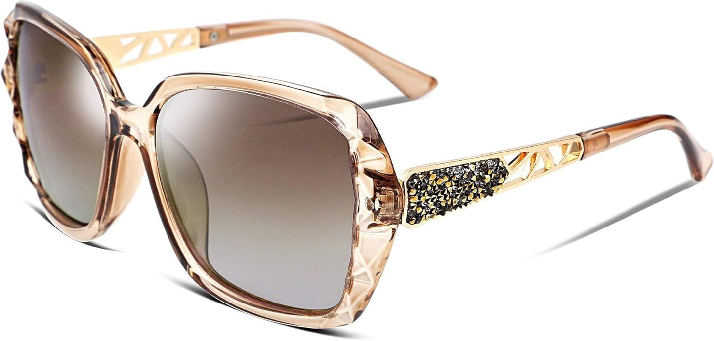 FEISEDY Polarized Women Square Sunglasses Sparkling Composite Shiny Fr
