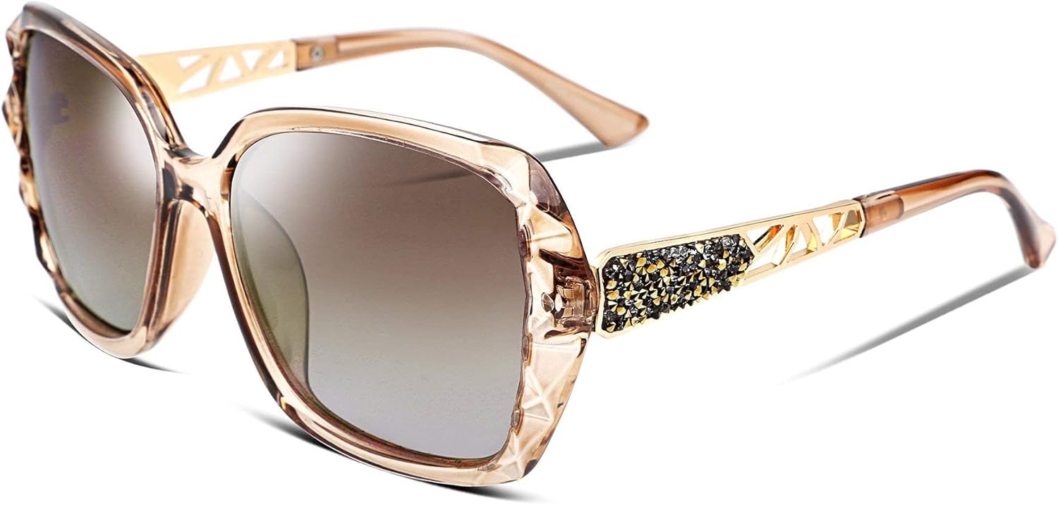 FEISEDY Polarized Women Square Sunglasses Sparkling Composite Shiny Fr
