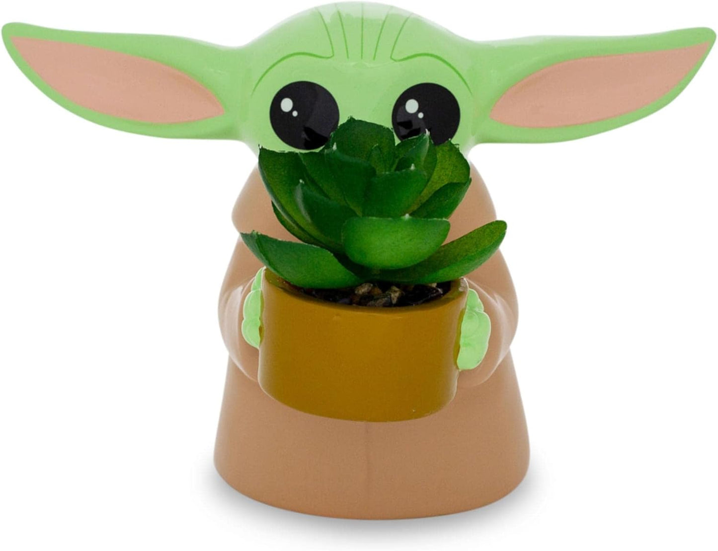 Silver Buffalo Star Wars: The Mandalorian Baby Yoda The Child Grogu 4-Inch Ceramic Mini Planter with Artificial Succulent