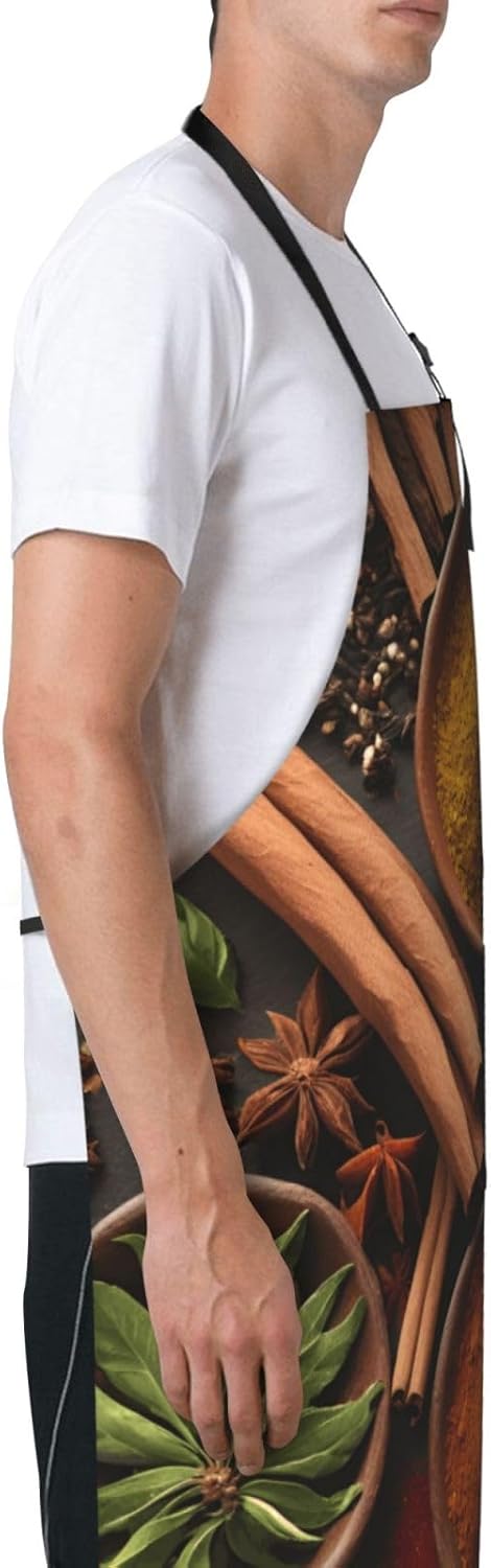 YANYU Spices Print 28x33 In Kitchen Apron Stylish Chef Apron with Pock