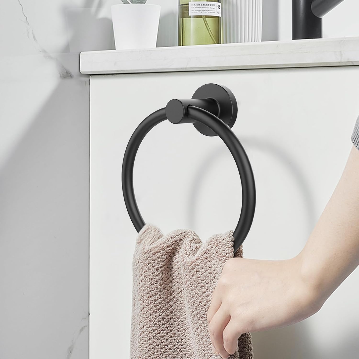 SetSail Towel Holder for Bathroom Wall Matte Black Towel Ring Stainles