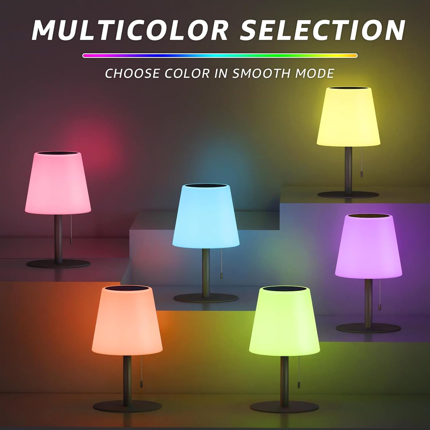 uuffoo Solar Table Lamp Cordless Rechargeable Outdoor Solar Table Lamps Warm White RGB Colors Water-Resistant for Yard, Patio, Terrace Table Light for Home Use (Pebbled Black)