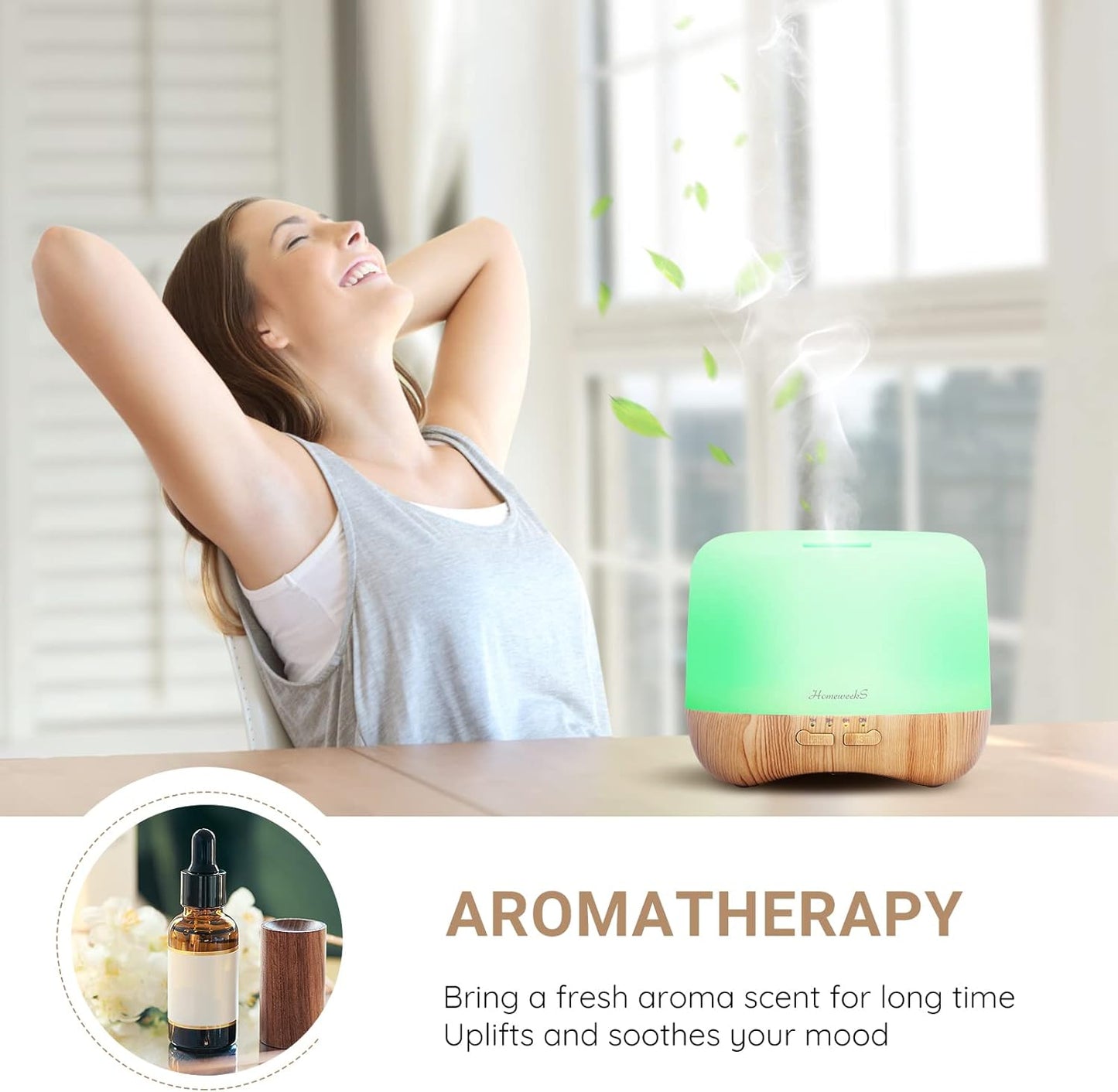 Homeweeks 300ml Essential Oil Diffuser, Quiet Aromatherapy Mist Diffus