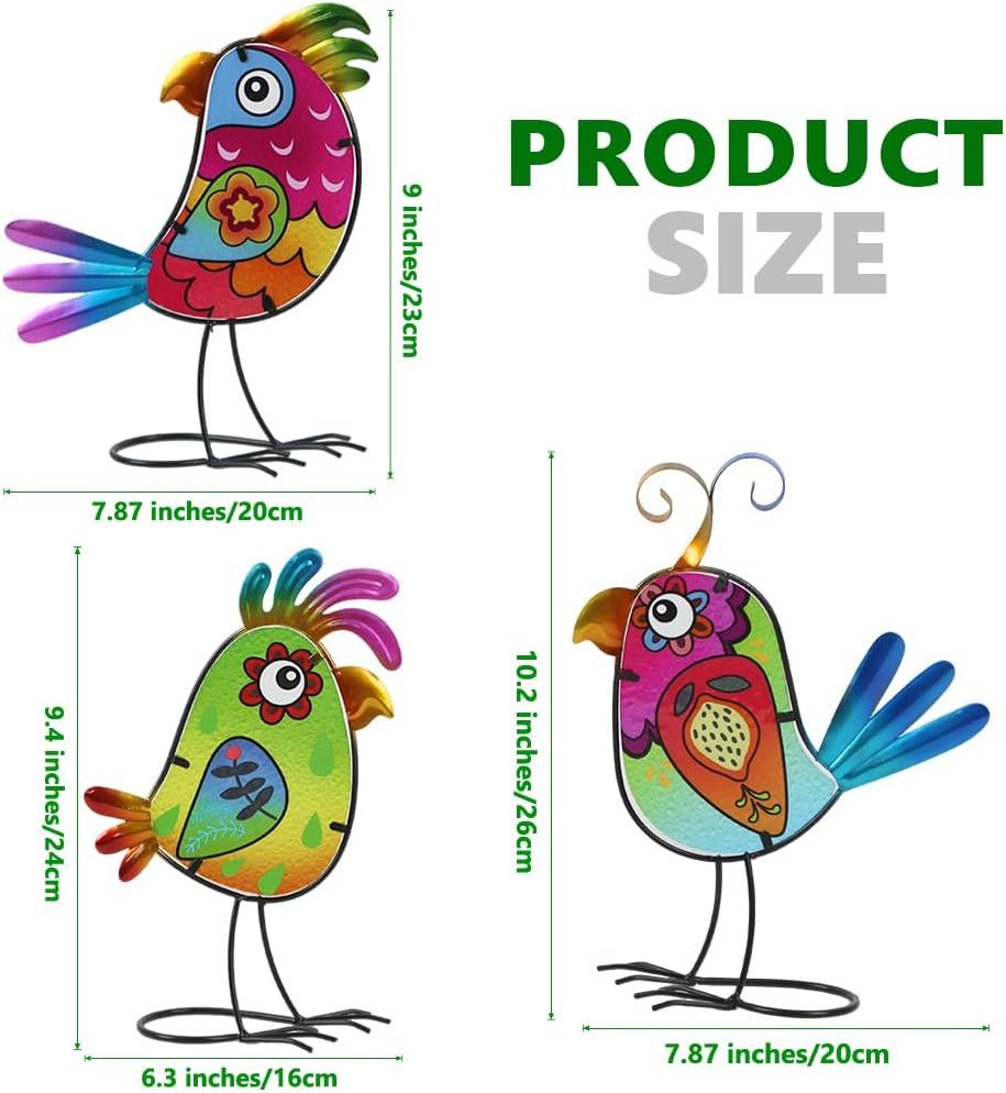 3 Pack Garden Outdoor Metal & Glass Bird Yard Art Decor, Yard Art Deco